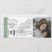 Sage green Wedding Einladung Boarding Ticket (Vorderseite)