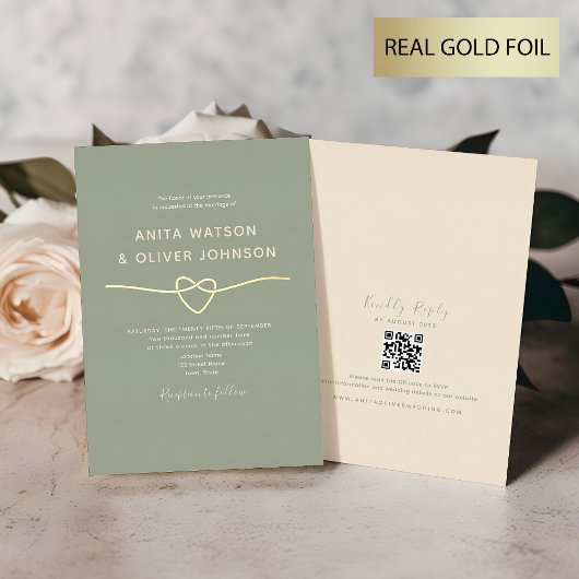 Sage Green Wedding Einladung mit QR Code
