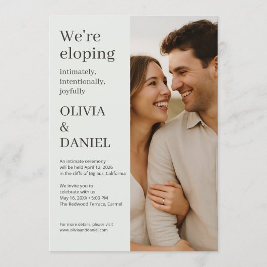 Sage Green Wedding Elopement Minimal Photo Einladung (Vorderseite)