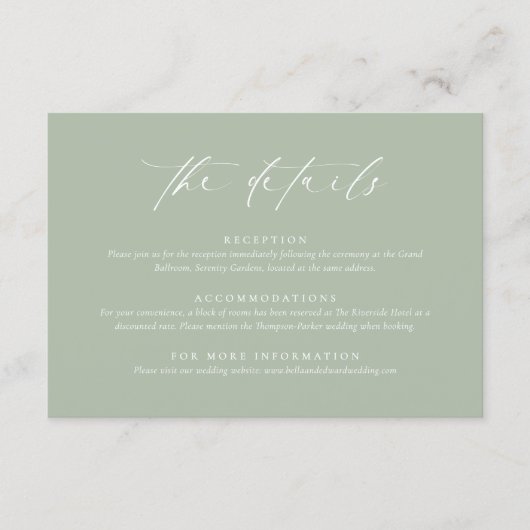 Sage Green Wedding Enclosure Card Begleitkarte (Vorderseite)
