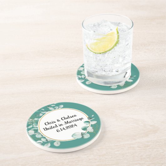 Sage Green Wedding / Event Sandstone Untersetzer (Seite)