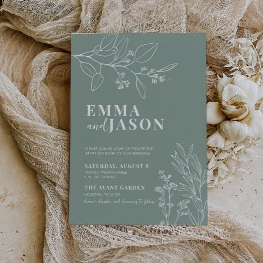 Sage Green Wedding Floral Einladung