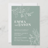 Sage Green Wedding Floral Einladung (Vorderseite)