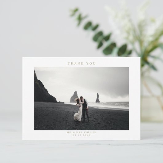 Sage Green Wedding Foto Danke Karte (Stehend Vorderseite)