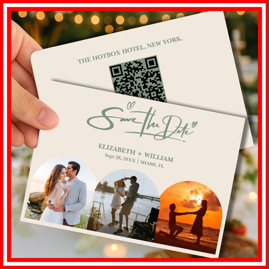 Sage Green Wedding Foto QR Code Elegant Save The Date