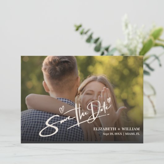 Sage Green Wedding Foto QR Code Elegant Save The Date (Stehend Vorderseite)