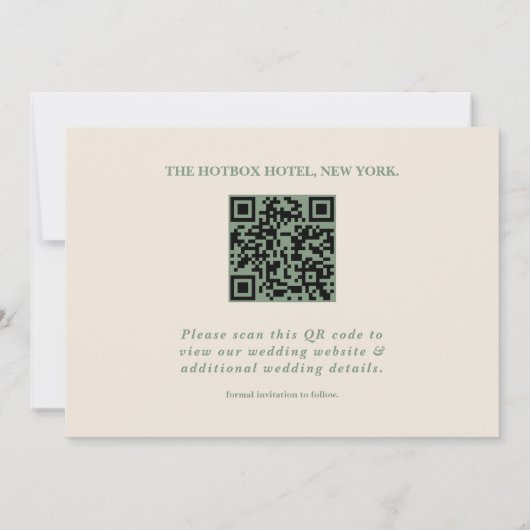 Sage Green Wedding Foto QR Code Elegant Save The Date (Rückseite)