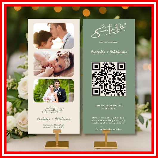 Sage Green Wedding Foto QR-Code Save the Date