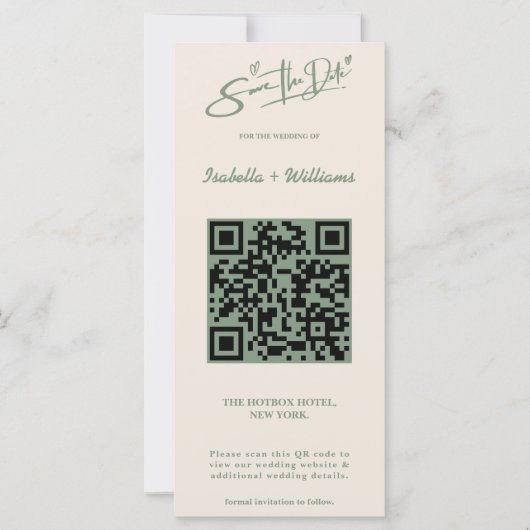 Sage Green Wedding Foto QR-Code Save the Date (Vorderseite)