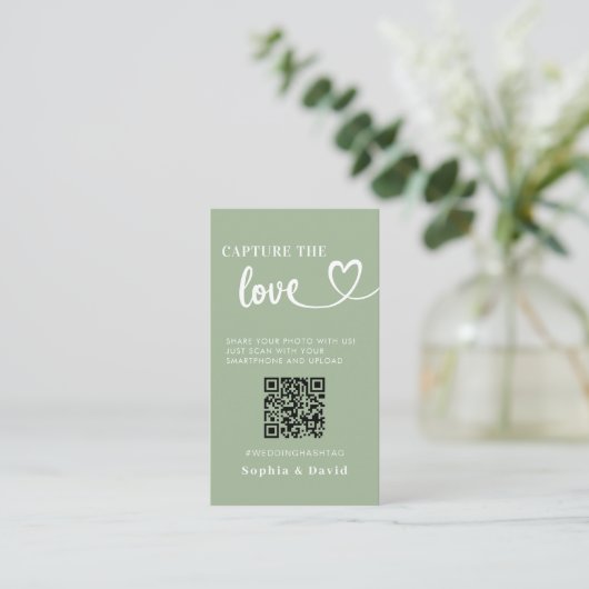 Sage Green Wedding Fotos erfassen den QR-Code der  Begleitkarte (Stehend Vorderseite)