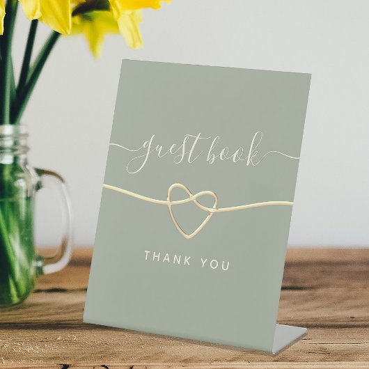 Sage Green Wedding Guest Book Sign mit Gold Heart Sockelschild