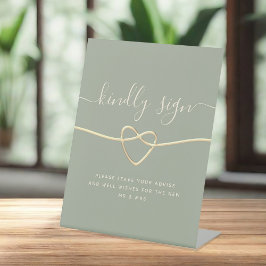 Sage Green Wedding Guest Book Sign mit Gold Heart Sockelschild