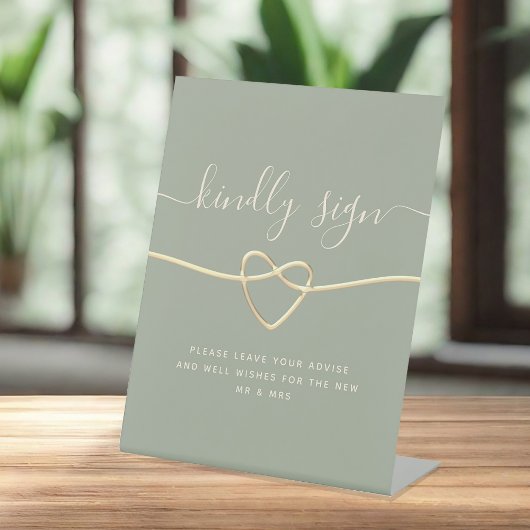 Sage Green Wedding Guest Book Sign mit Gold Heart Sockelschild