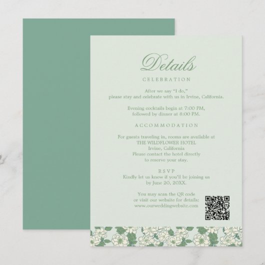 Sage Green Wedding Information Card Begleitkarte (Vorne/Hinten)