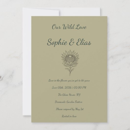 Sage Green Wedding Invitation Protea Botanical Einladung (Vorderseite)