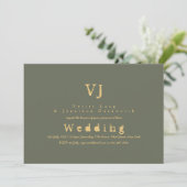 Sage Green Wedding Invitations Gold Tinte Schreibm Einladung (Stehend Vorderseite)