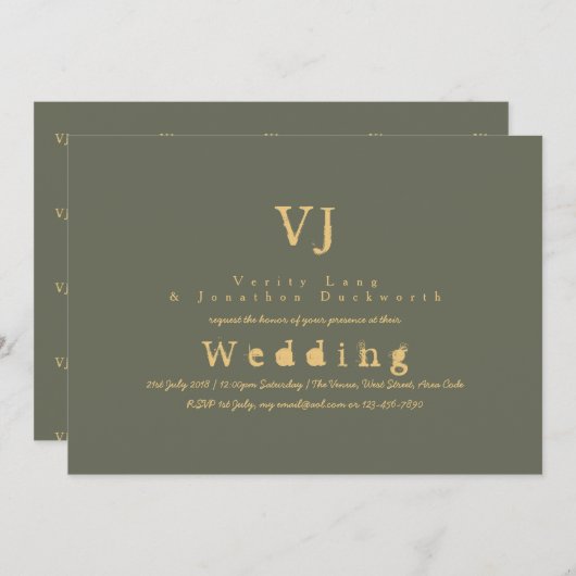 Sage Green Wedding Invitations Gold Tinte Schreibm Einladung (Vorne/Hinten)