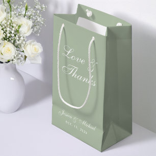 Sage Green Wedding Liebe & Dankeschön Script Einfa Kleine Geschenktüte