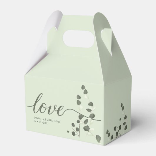Sage green Wedding Liebe Script Eucalyptus Custom Geschenkschachtel (Rückseite)