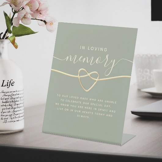 Sage Green Wedding Memorial Sign with Gold Heart Sockelschild
