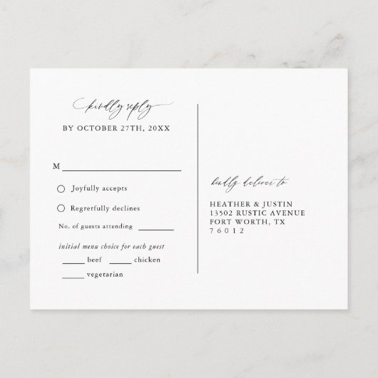 Sage Green Wedding Menü Auswahl UAWG Postkarte (Rückseite)