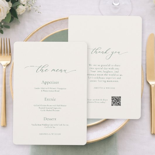Sage Green Wedding Menu Card – Double Sided Einladung