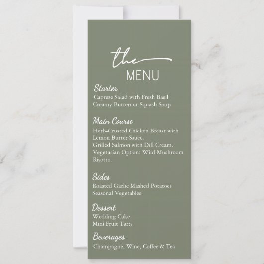 Sage Green Wedding Menu Card Editable Template Einladung (Vorderseite)