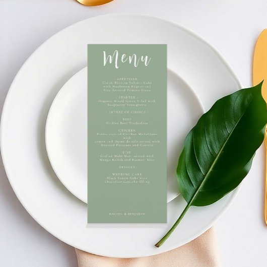 Sage Green Wedding Menü Elegante Boho Einfach Menükarte