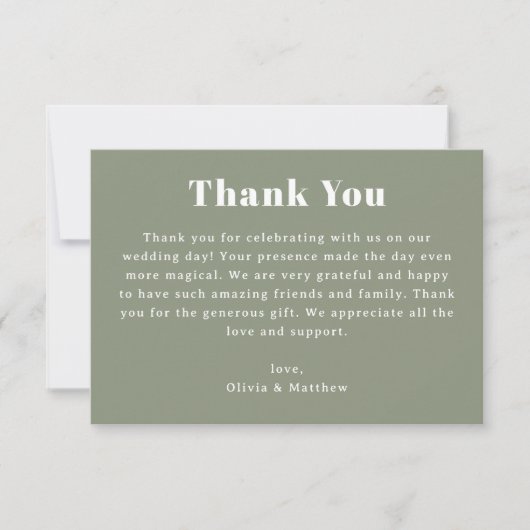 Sage Green Wedding | Minimalist Elegant Garden Dankeskarte (Vorderseite)