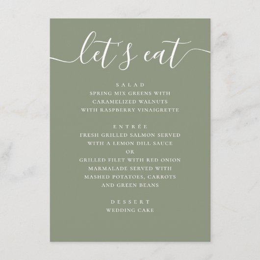 Sage Green Wedding | Minimalist Script Modern Menükarte (Vorderseite)
