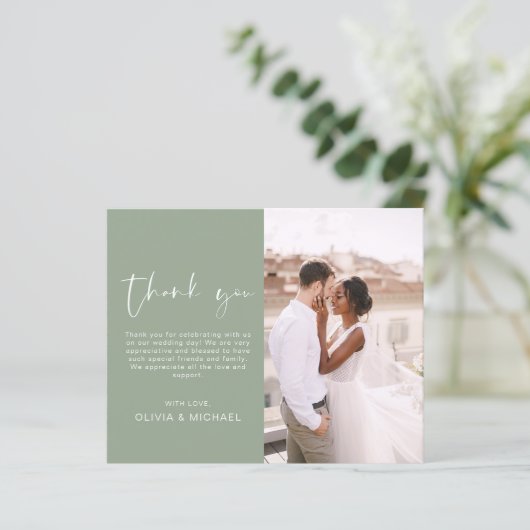 Sage Green Wedding Minimalistisch Dankeschön Karte (Stehend Vorderseite)