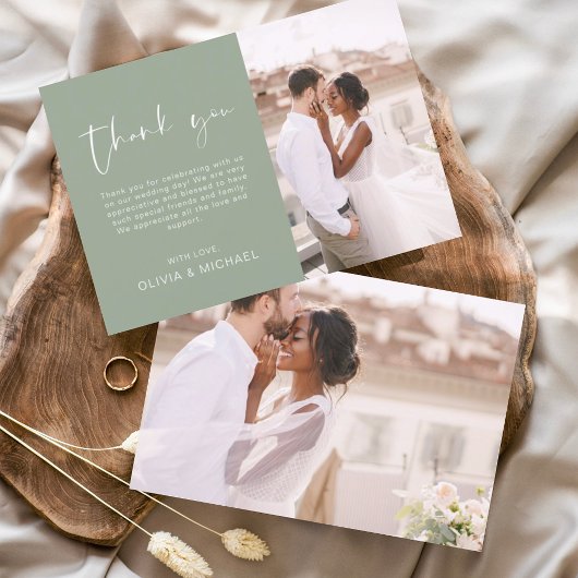Sage Green Wedding Minimalistisch Dankeschön Karte