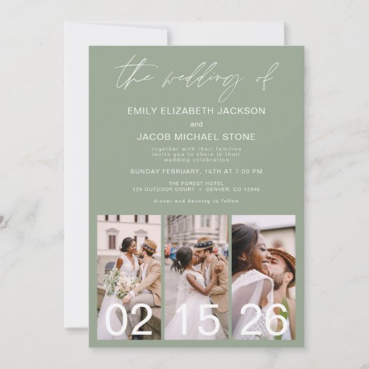 Sage Green Wedding Minimalistisch QR-Code Einladung (Vorderseite)
