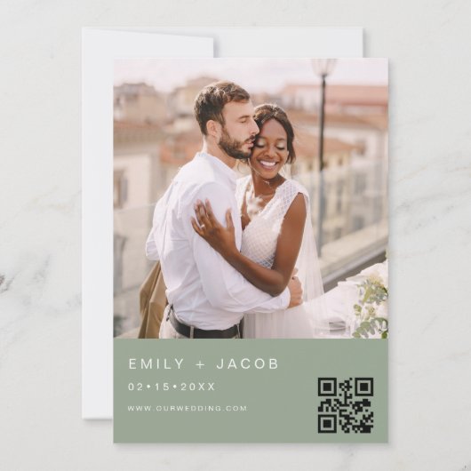 Sage Green Wedding Minimalistisch QR-Code Einladung (Rückseite)