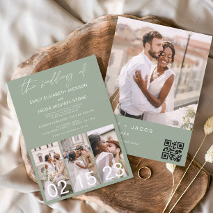 Sage Green Wedding Minimalistisch QR-Code Einladung