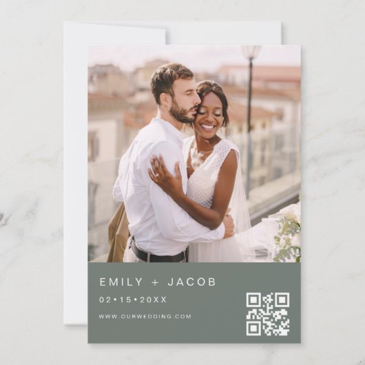 Sage Green Wedding Minimalistisch QR-Code Einladung (Rückseite)