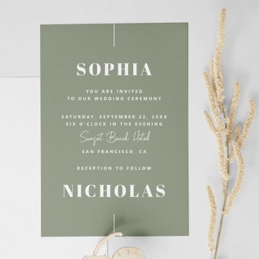 Sage Green Wedding - Minimalistisches Foto & QR Co Einladung