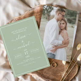 Sage Green Wedding mit Foto Einladung