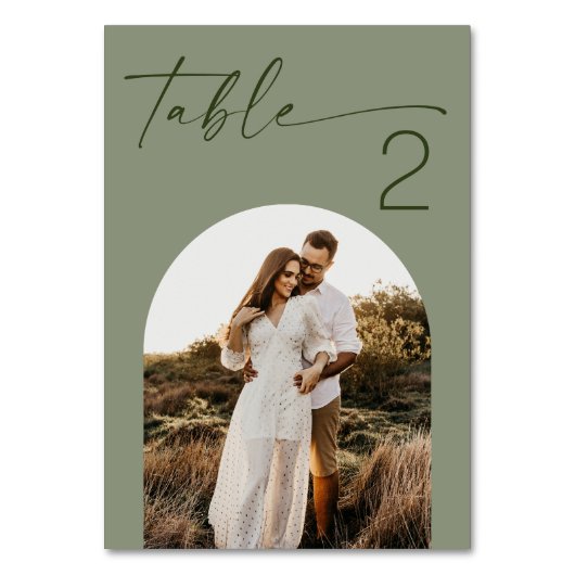 Sage Green Wedding | Modern Minimalist Photo Tischnummer (Vorderseite)
