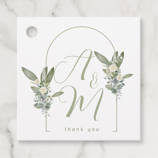 Sage Green Wedding Monogram Initials Date Elegant  Geschenkanhänger (Vorderseite)