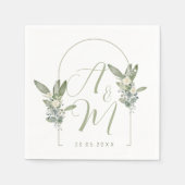 Sage Green Wedding Monogram Initials Date Elegant Serviette (Vorderseite)