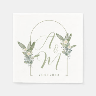 Sage Green Wedding Monogram Initials Date Elegant  Serviette