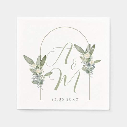 Sage Green Wedding Monogram Initials Date Elegant  Serviette (Vorderseite)