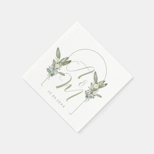 Sage Green Wedding Monogram Initials Date Elegant Serviette (Ecke)