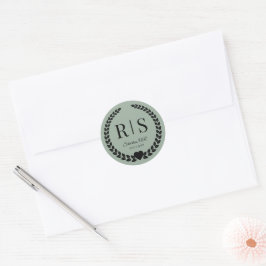 Sage Green Wedding Monogram Initials Runder Aufkleber
