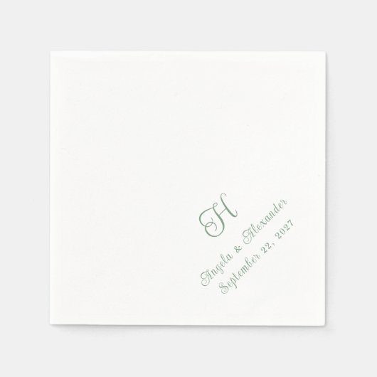 Sage Green Wedding Monogram Script Serviette (Vorderseite)