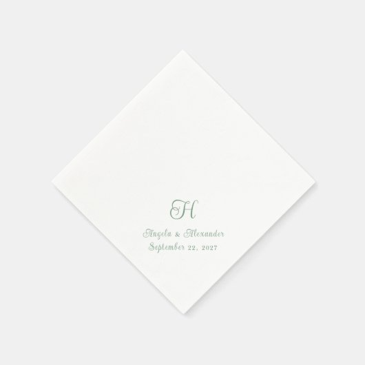 Sage Green Wedding Monogram Script Serviette (Ecke)