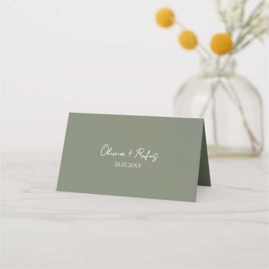 Sage Green Wedding Place Card with Elegant Script Platzkarte (Rückseite)