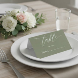  Sage Green Wedding Place Card with Elegant Script Platzkarte