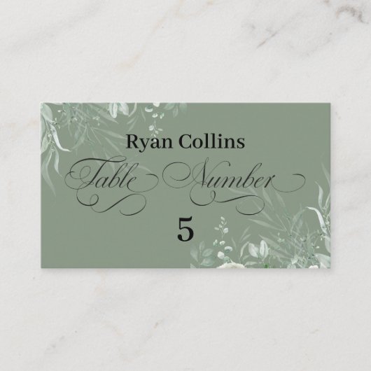 Sage Green Wedding Place Cards | Elegant Greenery  Platzkarte (Vorderseite)